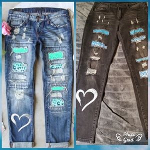 New boyfriend heart distressed black jeans L 14